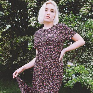 VINTAGE Positive Attitude Long Floral Print Dress